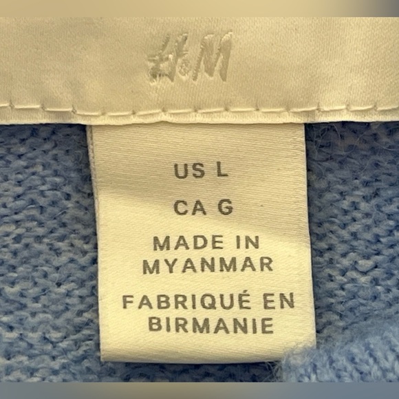 H&M Blue Knit Short Sleeve Oversize Collared Sweater Rhinestone Buttons READ - Picture 4 of 6